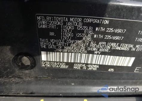 2019 Toyota Rav4 Xle из США, поврежденный, VIN JTMP1RFV1KD024256